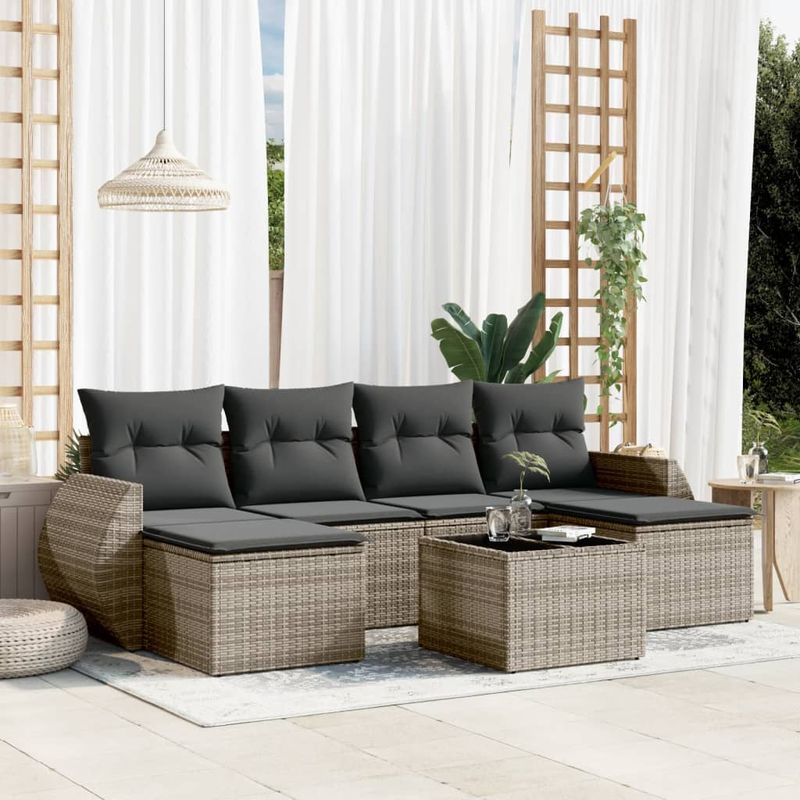 Casa si Gradina - Gradina si terasa - Mobilier exterior - Seturi mobila gradina - Set canapele de gradina, 7 piese, cu perne, gri, poliratan - Infinity.ro