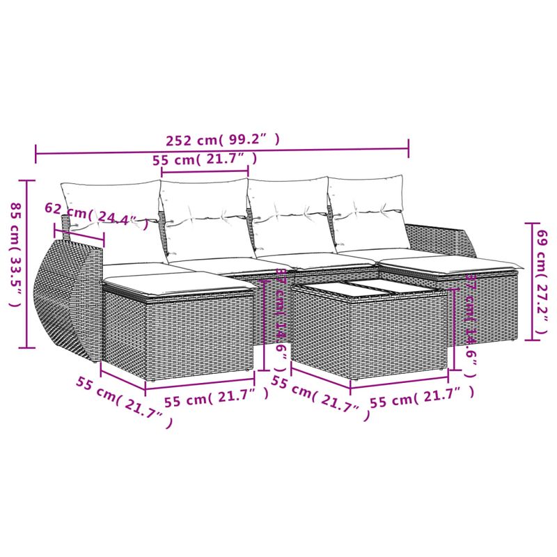 Casa si Gradina - Gradina si terasa - Mobilier exterior - Seturi mobila gradina - Set canapele de gradina, 7 piese, cu perne, gri, poliratan - Infinity.ro