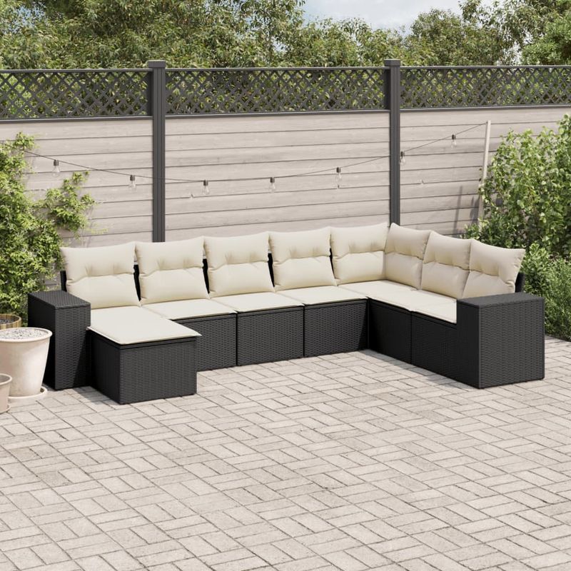 Casa si Gradina - Gradina si terasa - Mobilier exterior - Seturi mobila gradina - Set mobilier de gradina cu perne, 8 piese, negru, poliratan - Infinity.ro