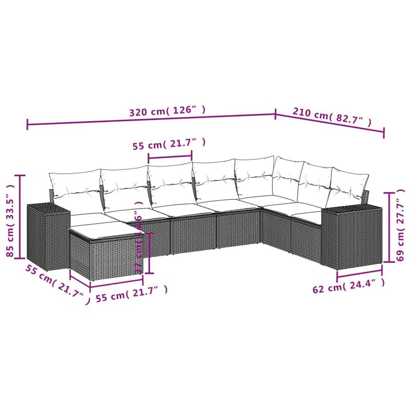 Casa si Gradina - Gradina si terasa - Mobilier exterior - Seturi mobila gradina - Set mobilier de gradina cu perne, 8 piese, negru, poliratan - Infinity.ro