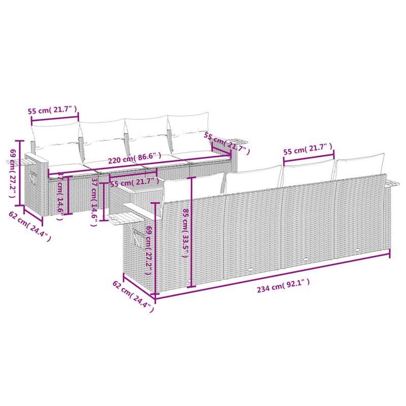 Casa si Gradina - Gradina si terasa - Mobilier exterior - Seturi mobila gradina - Set canapele de gradina, 9 piese, cu perne, bej, poliratan - Infinity.ro
