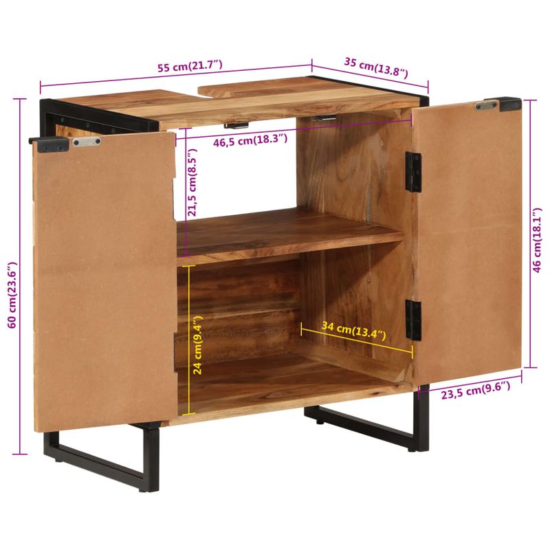 Casa si Gradina - Mobilier - Mobilier baie - Comode baie - Dulap de baie, 55x35x60 cm, lemn masiv de acacia si fier - Infinity.ro