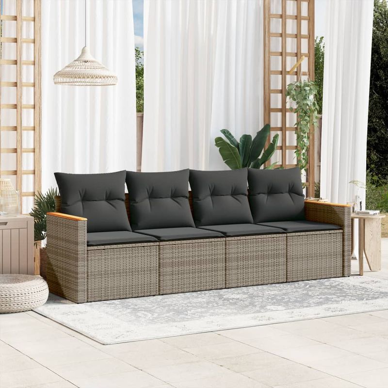 Casa si Gradina - Gradina si terasa - Mobilier exterior - Seturi mobila gradina - Set canapea de gradina cu perne, 4 piese, gri, poliratan - Infinity.ro
