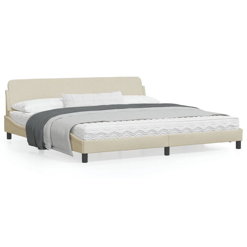 Casa si Gradina - Mobilier - Paturi si accesorii - Paturi - Cadru de pat cu tablie, crem, 200x200 cm, textil - Infinity.ro