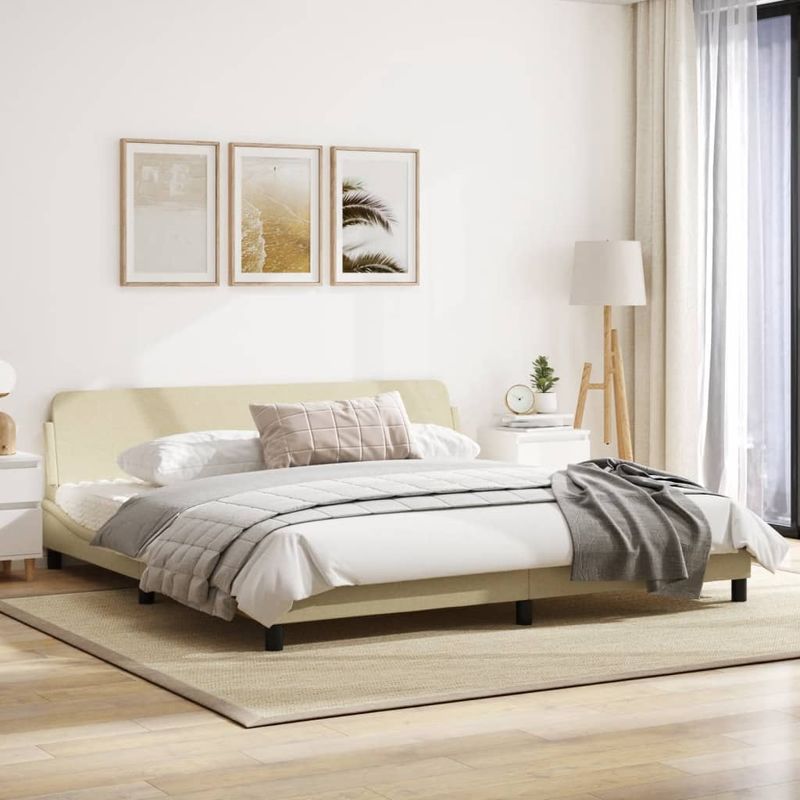 Casa si Gradina - Mobilier - Paturi si accesorii - Paturi - Cadru de pat cu tablie, crem, 200x200 cm, textil - Infinity.ro