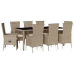 Casa si Gradina - Gradina si terasa - Mobilier exterior - Seturi mobila gradina - Set de masa pentru gradina, 9 piese, cu perne, bej, poliratan - Infinity.ro