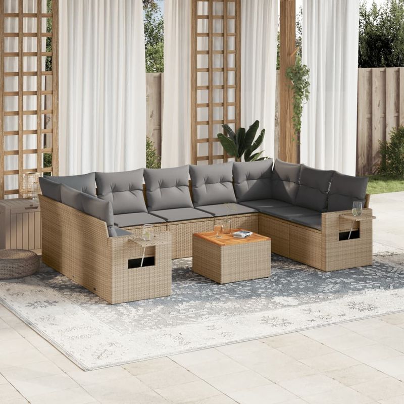 Casa si Gradina - Gradina si terasa - Mobilier exterior - Seturi mobila gradina - Set canapele de gradina, 10 piese, cu perne, bej, poliratan - Infinity.ro