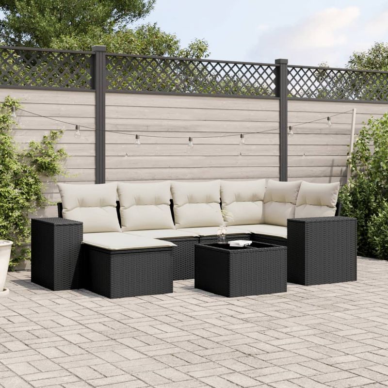 Casa si Gradina - Gradina si terasa - Mobilier exterior - Seturi mobila gradina - Set canapele de gradina cu perne, 7 piese, negru, poliratan - Infinity.ro