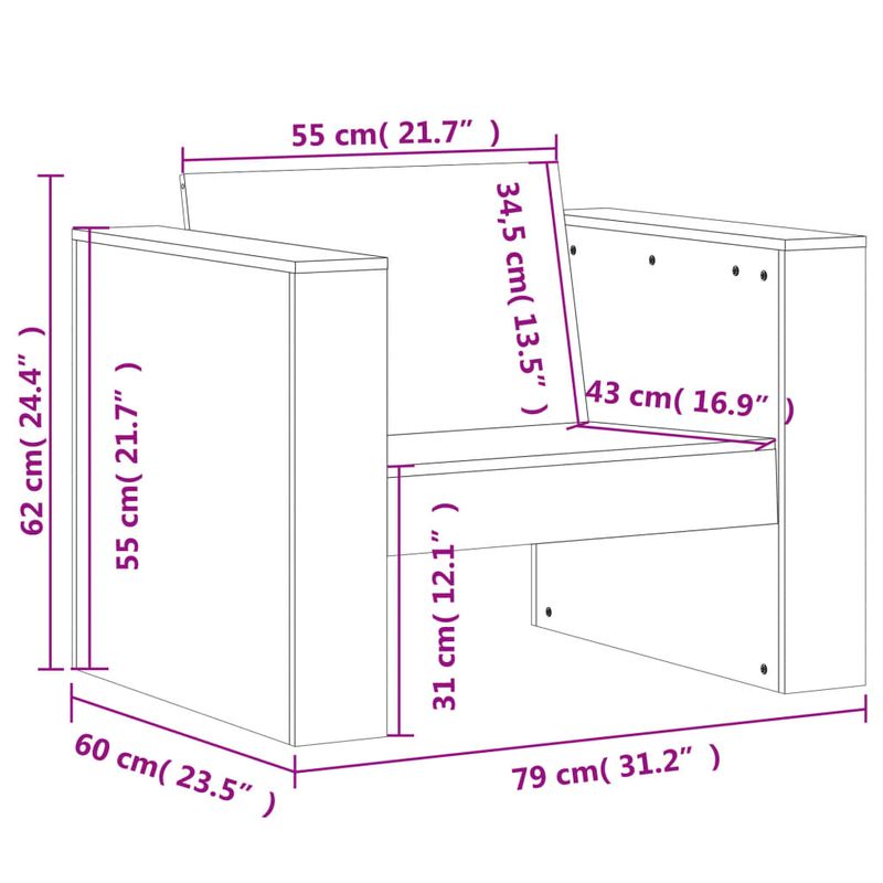 Casa si Gradina - Gradina si terasa - Mobilier exterior - Canapele si fotolii gradina - Canapea de gradina, 79x60x62 cm, lemn masiv douglas - Infinity.ro