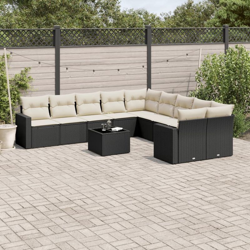 Casa si Gradina - Gradina si terasa - Mobilier exterior - Canapele si fotolii gradina - Set canapele de gradina cu perne, 11 piese, negru, poliratan - Infinity.ro