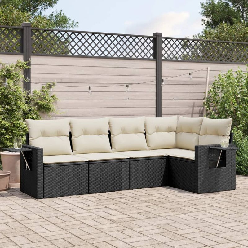 Casa si Gradina - Gradina si terasa - Mobilier exterior - Seturi mobila gradina - Set mobilier de gradina cu perne, 5 piese, negru, poliratan - Infinity.ro