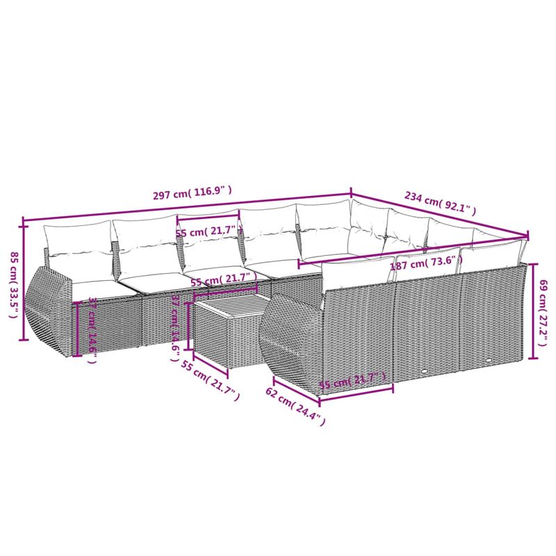 Casa si Gradina - Gradina si terasa - Mobilier exterior - Seturi mobila gradina - Set canapele de gradina cu perne, 11 piese, bej, poliratan - Infinity.ro