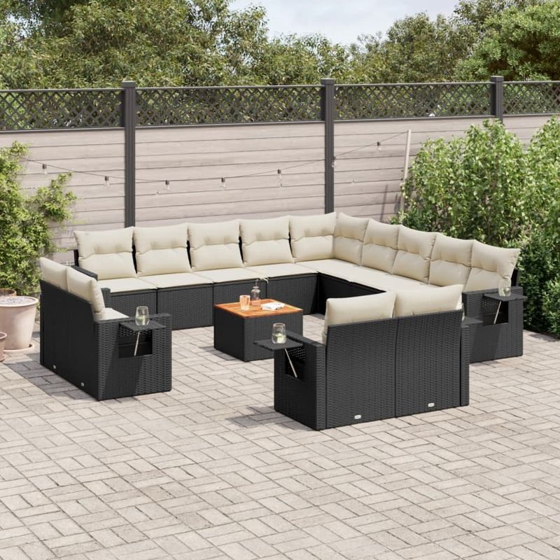 Casa si Gradina - Gradina si terasa - Mobilier exterior - Canapele si fotolii gradina - Set mobilier de gradina cu perne, 14 piese, negru, poliratan - Infinity.ro