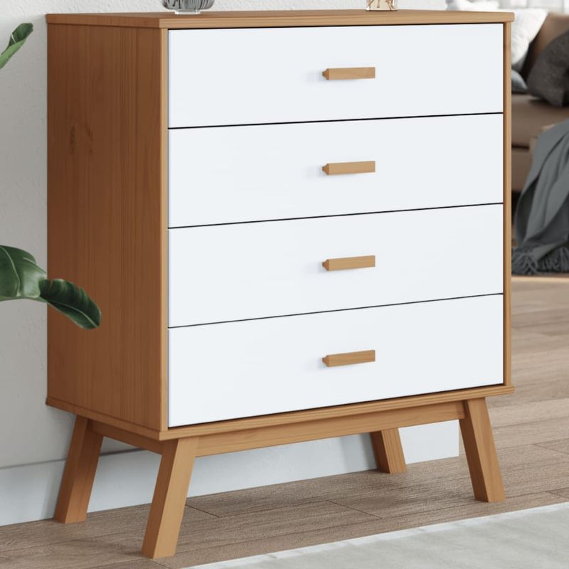 Casa si Gradina - Mobilier - Comode si corpuri - Comode - Dulap cu sertar „OLDEN”, alb si maro, lemn masiv de pin - Infinity.ro