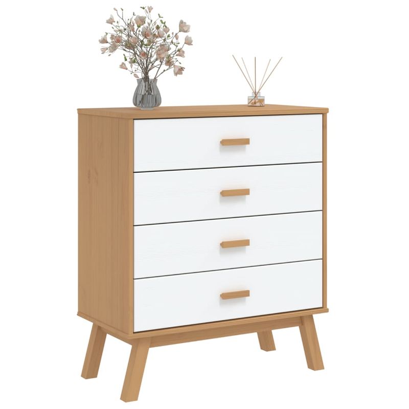 Casa si Gradina - Mobilier - Comode si corpuri - Comode - Dulap cu sertar „OLDEN”, alb si maro, lemn masiv de pin - Infinity.ro