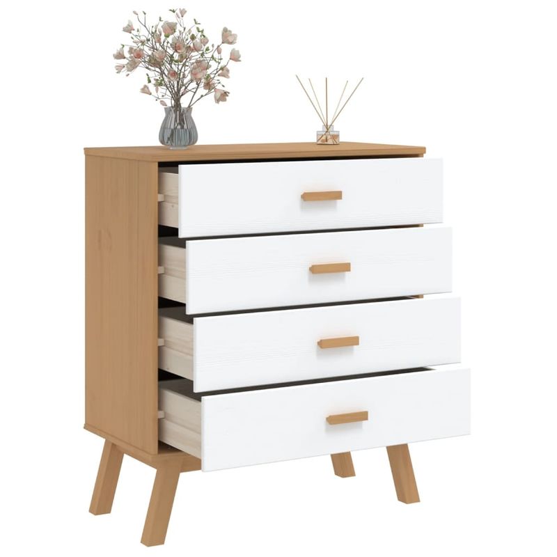 Casa si Gradina - Mobilier - Comode si corpuri - Comode - Dulap cu sertar „OLDEN”, alb si maro, lemn masiv de pin - Infinity.ro