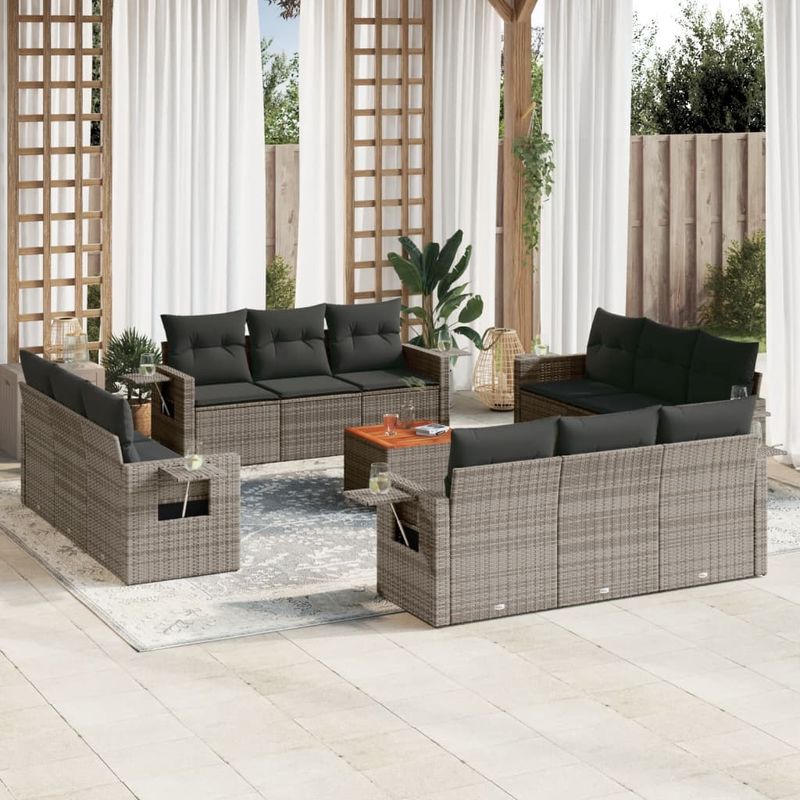 Casa si Gradina - Gradina si terasa - Mobilier exterior - Canapele si fotolii gradina - Set mobilier de gradina cu perne, 13 piese, gri, poliratan - Infinity.ro