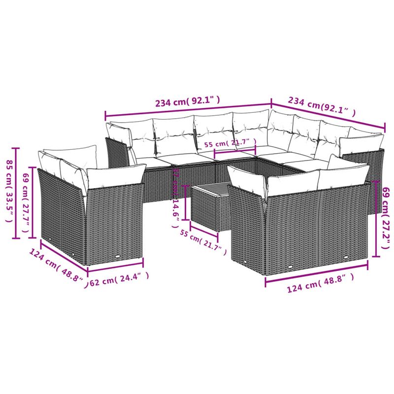 Casa si Gradina - Gradina si terasa - Mobilier exterior - Seturi mobila gradina - Set canapele de gradina cu perne, 12 piese, bej, poliratan - Infinity.ro