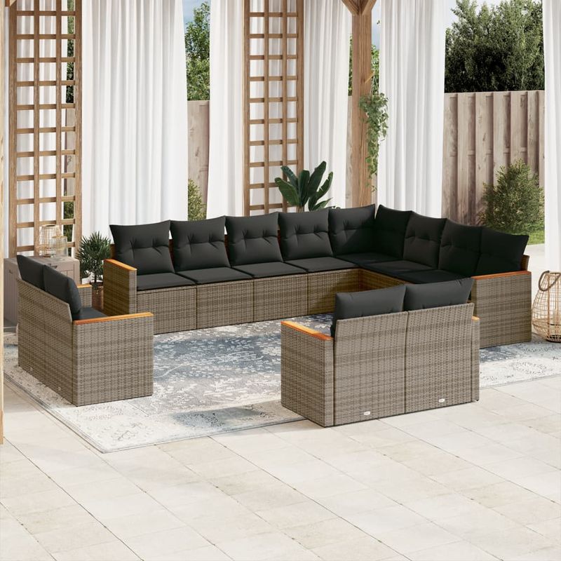Casa si Gradina - Gradina si terasa - Mobilier exterior - Seturi mobila gradina - Set canapea de gradina cu perne, 12 piese, gri, poliratan - Infinity.ro