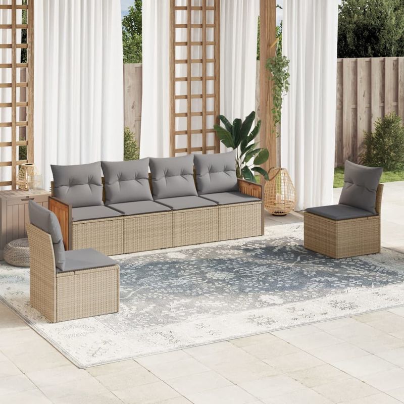 Casa si Gradina - Gradina si terasa - Mobilier exterior - Seturi mobila gradina - Set canapele de gradina cu perne, 6 piese, bej, poliratan - Infinity.ro