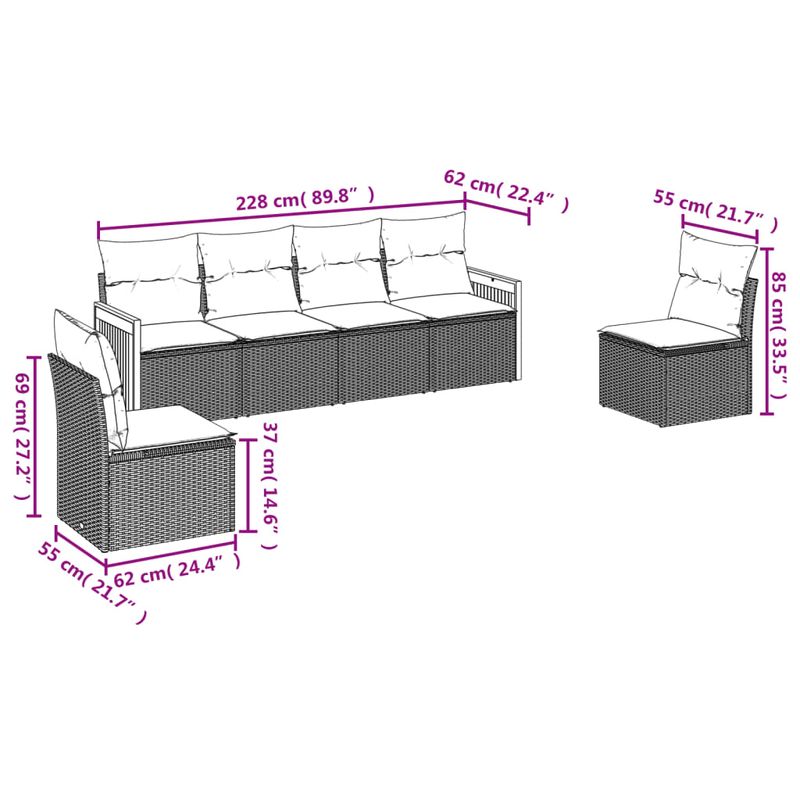 Casa si Gradina - Gradina si terasa - Mobilier exterior - Seturi mobila gradina - Set canapele de gradina cu perne, 6 piese, bej, poliratan - Infinity.ro