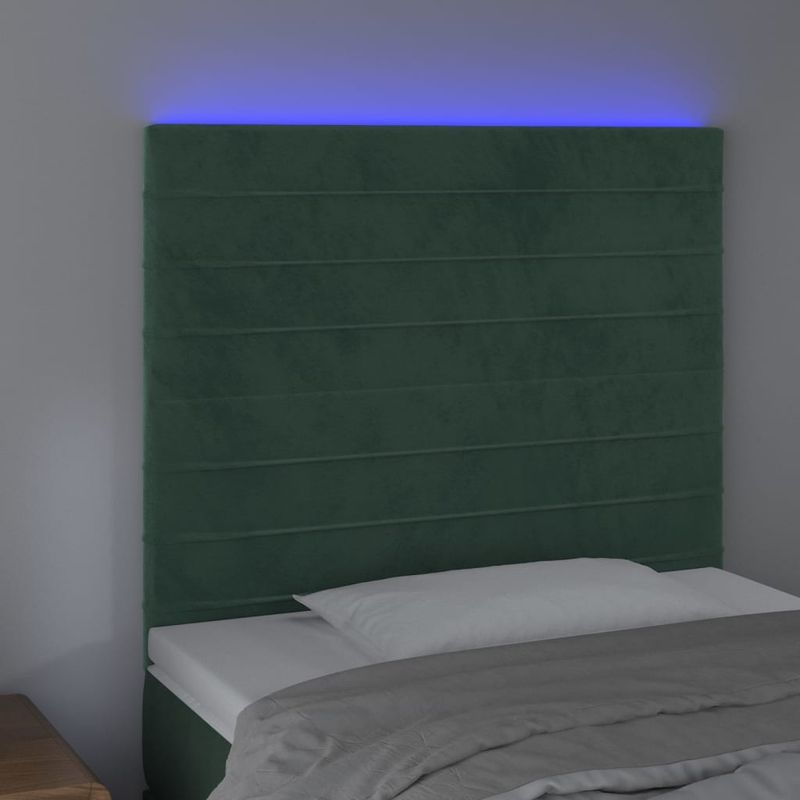 Casa si Gradina - Mobilier - Paturi si accesorii - Accesorii paturi - Tablie de pat cu LED, verde inchis, 90x5x118/128 cm, catifea - Infinity.ro