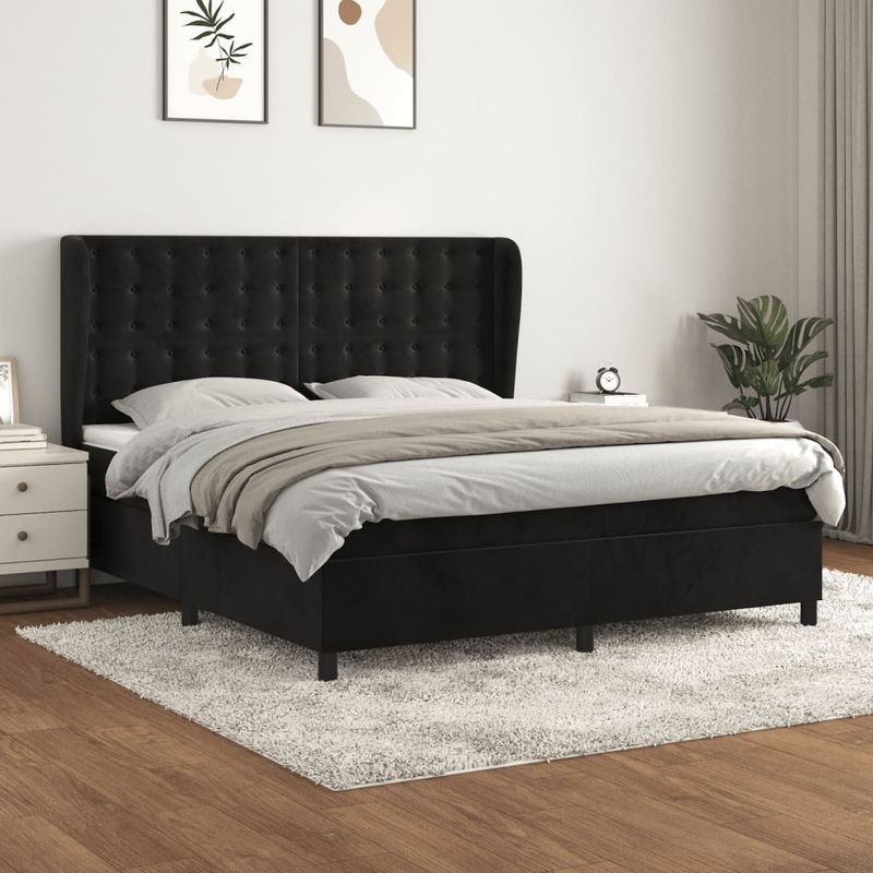 Casa si Gradina - Mobilier - Paturi si accesorii - Paturi - Pat box spring cu saltea, negru, 180x200 cm, catifea - Infinity.ro
