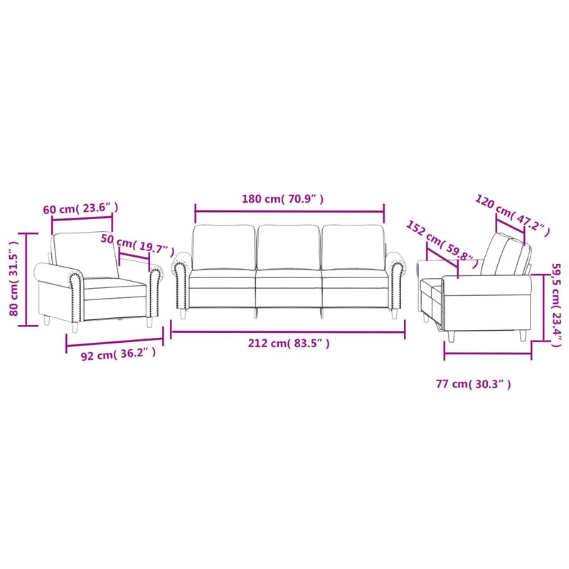 Casa si Gradina - Mobilier - Seturi de mobilier - Seturi living - Set de canapele cu perne, 3 piese, gri inchis, catifea - Infinity.ro