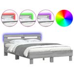 Casa si Gradina - Mobilier - Paturi si accesorii - Paturi - Cadru de pat cu tablie si LED, gri sonoma, 135x190 cm - Infinity.ro