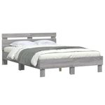 Casa si Gradina - Mobilier - Paturi si accesorii - Paturi - Cadru de pat cu tablie si LED, gri sonoma, 135x190 cm - Infinity.ro