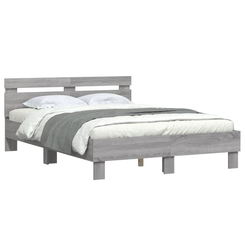 Casa si Gradina - Mobilier - Paturi si accesorii - Paturi - Cadru de pat cu tablie si LED, gri sonoma, 135x190 cm - Infinity.ro