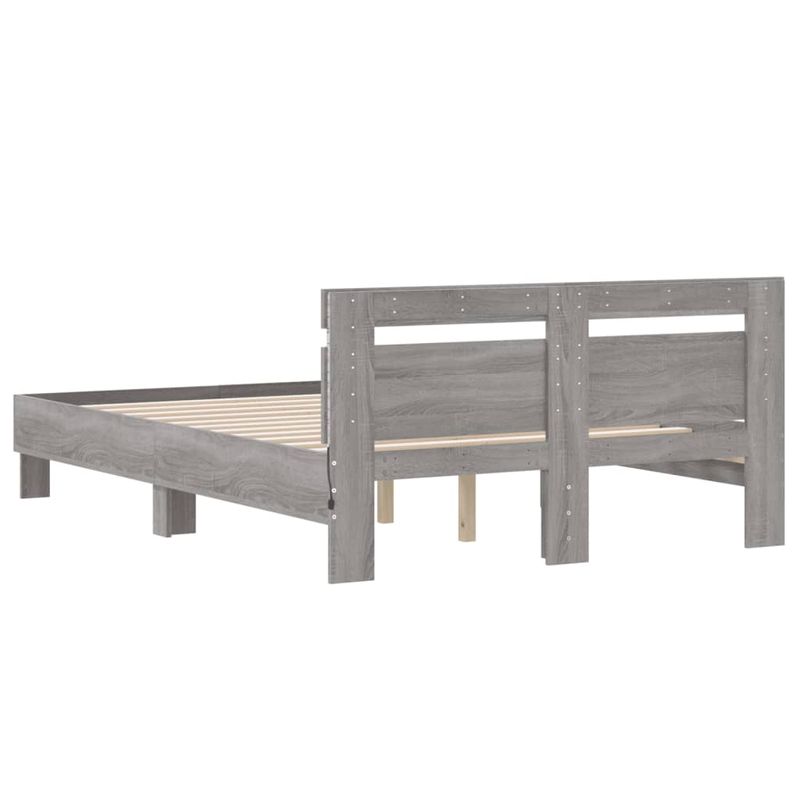 Casa si Gradina - Mobilier - Paturi si accesorii - Paturi - Cadru de pat cu tablie si LED, gri sonoma, 135x190 cm - Infinity.ro
