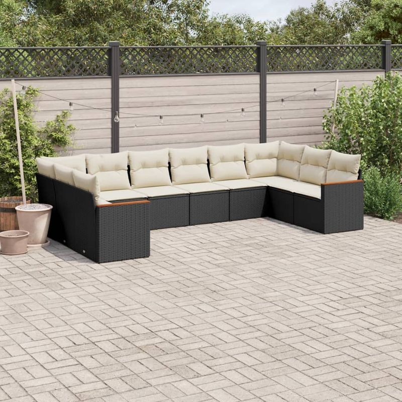 Casa si Gradina - Gradina si terasa - Mobilier exterior - Seturi mobila gradina - Set canapele de gradina cu perne, 10 piese, negru, poliratan - Infinity.ro