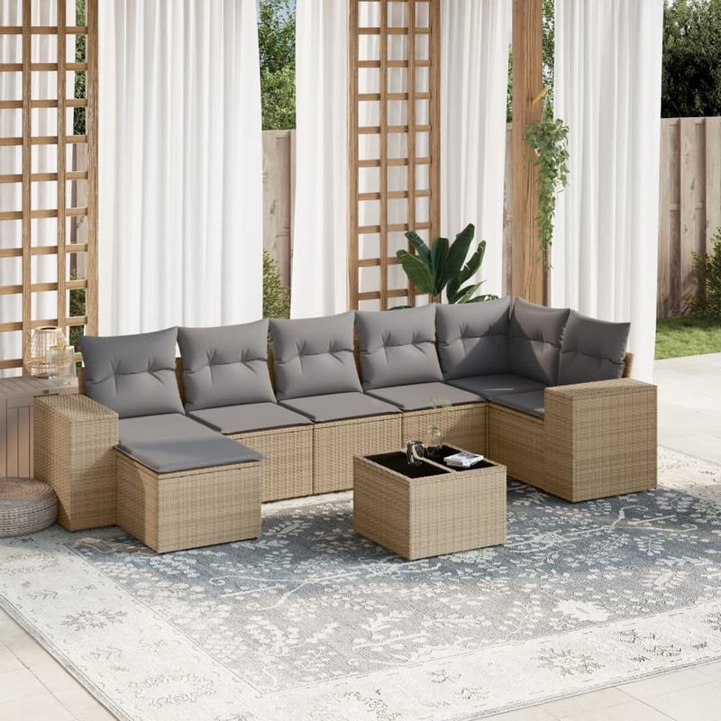 Casa si Gradina - Gradina si terasa - Mobilier exterior - Seturi mobila gradina - Set canapele de gradina, 8 piese, cu perne, bej, poliratan - Infinity.ro