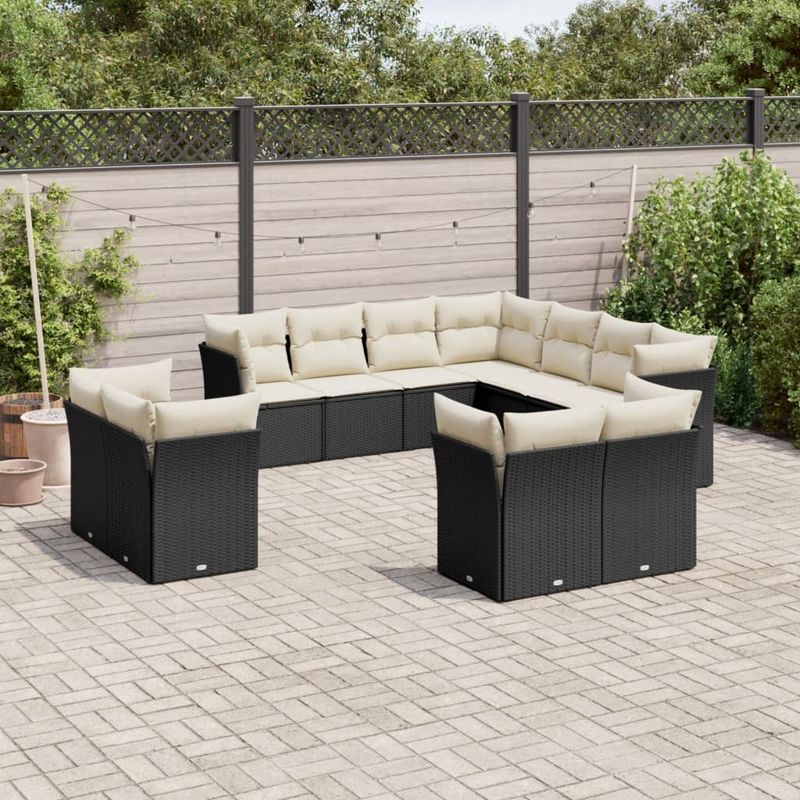Casa si Gradina - Gradina si terasa - Mobilier exterior - Seturi mobila gradina - Set canapele de gradina cu perne, 11 piese, negru, poliratan - Infinity.ro