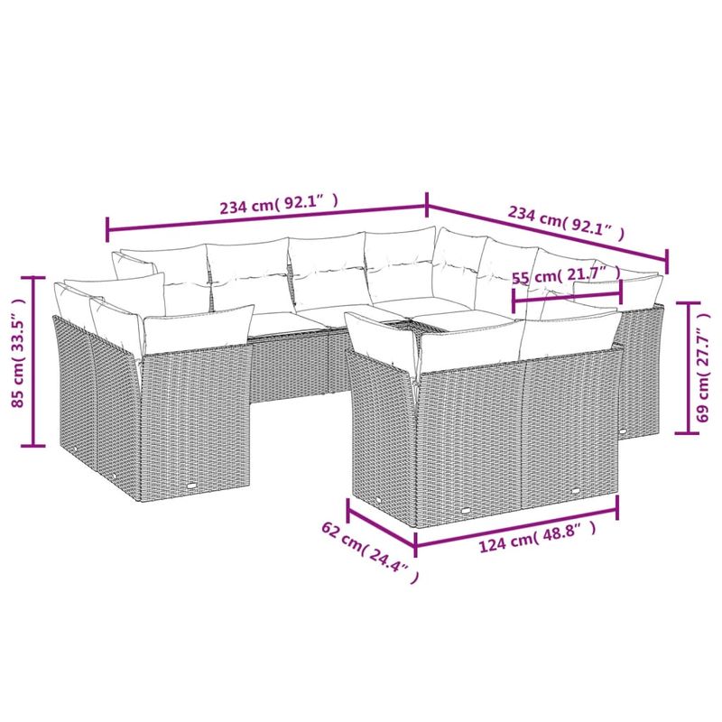 Casa si Gradina - Gradina si terasa - Mobilier exterior - Seturi mobila gradina - Set canapele de gradina cu perne, 11 piese, negru, poliratan - Infinity.ro