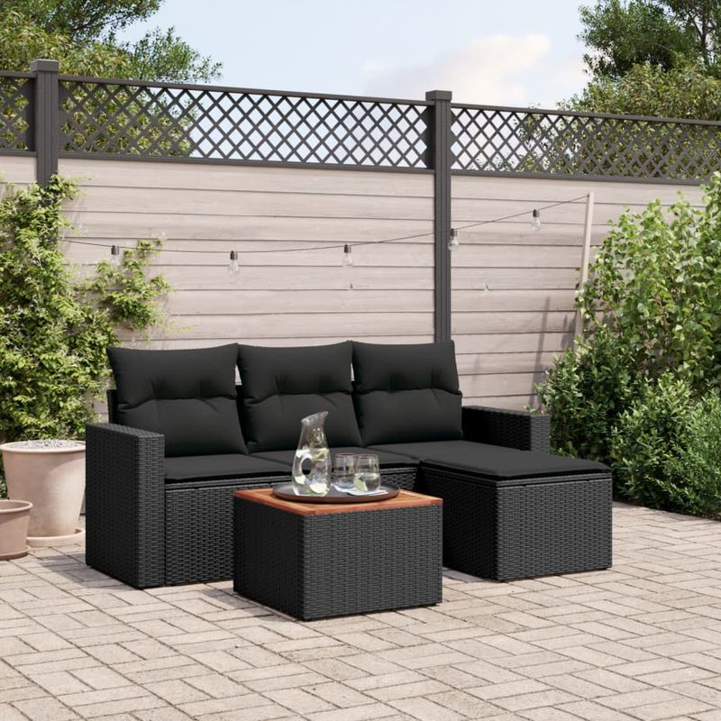 Casa si Gradina - Gradina si terasa - Mobilier exterior - Seturi mobila gradina - Set mobilier de gradina cu perne, 5 piese, negru, poliratan - Infinity.ro