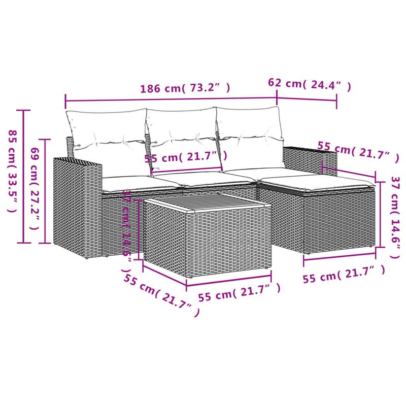Casa si Gradina - Gradina si terasa - Mobilier exterior - Seturi mobila gradina - Set mobilier de gradina cu perne, 5 piese, negru, poliratan - Infinity.ro
