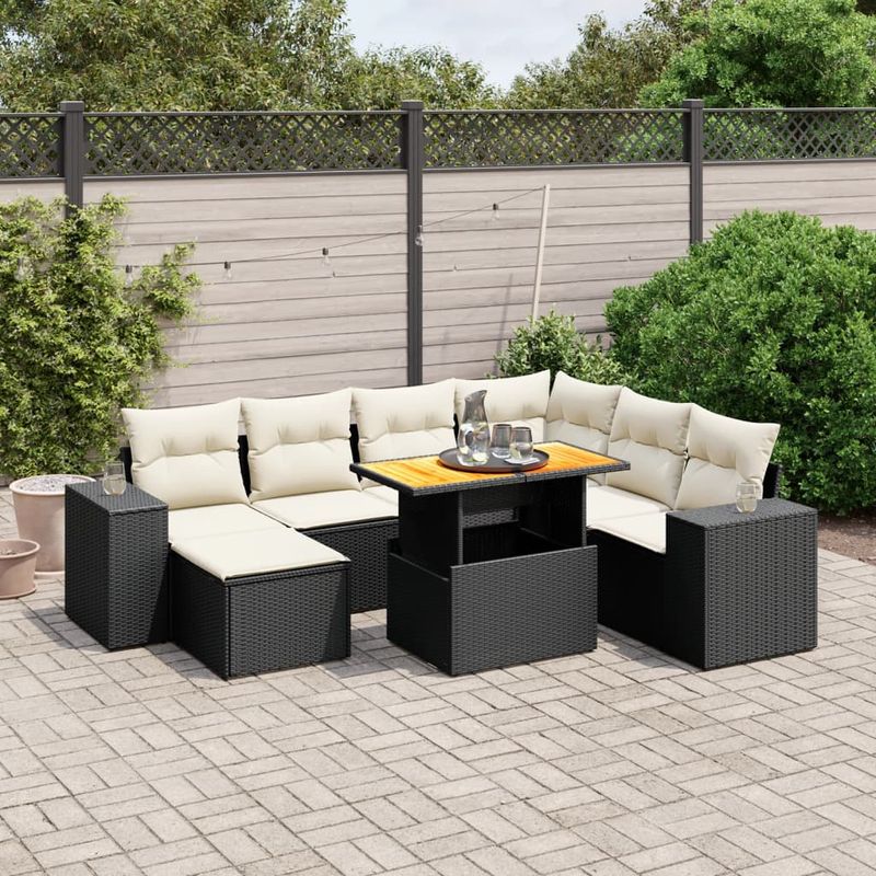 Casa si Gradina - Gradina si terasa - Mobilier exterior - Seturi mobila gradina - Set mobilier de gradina cu perne, 8 piese, negru, poliratan - Infinity.ro