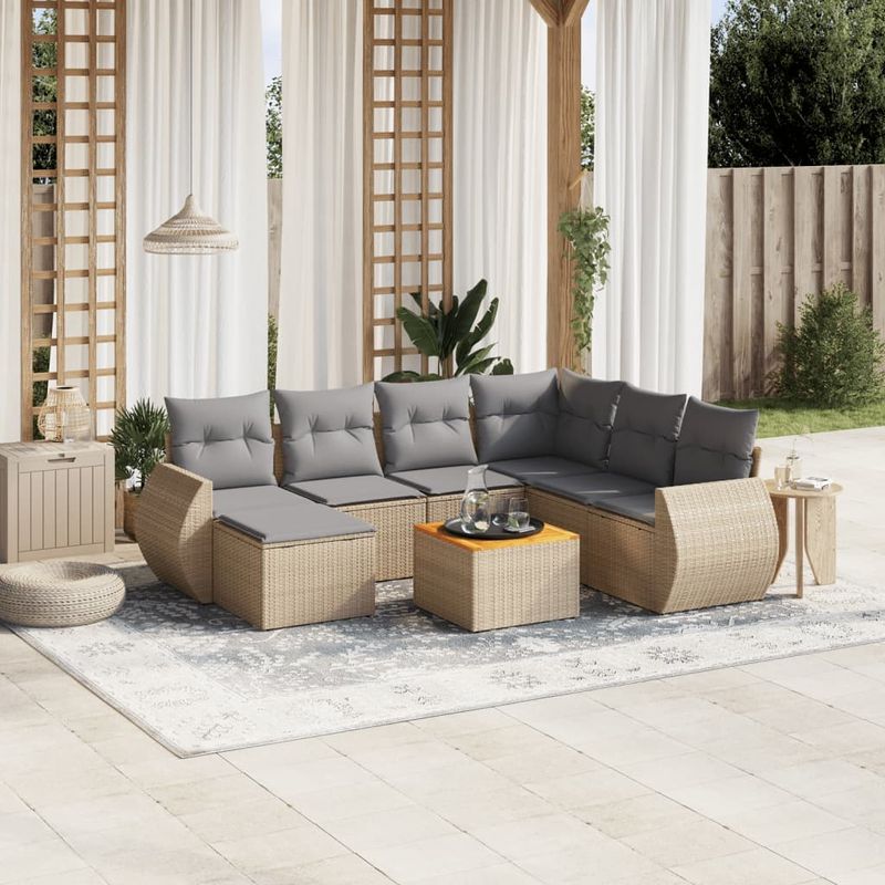 Casa si Gradina - Gradina si terasa - Mobilier exterior - Seturi mobila gradina - Set canapele de gradina, 8 piese, cu perne, bej, poliratan - Infinity.ro