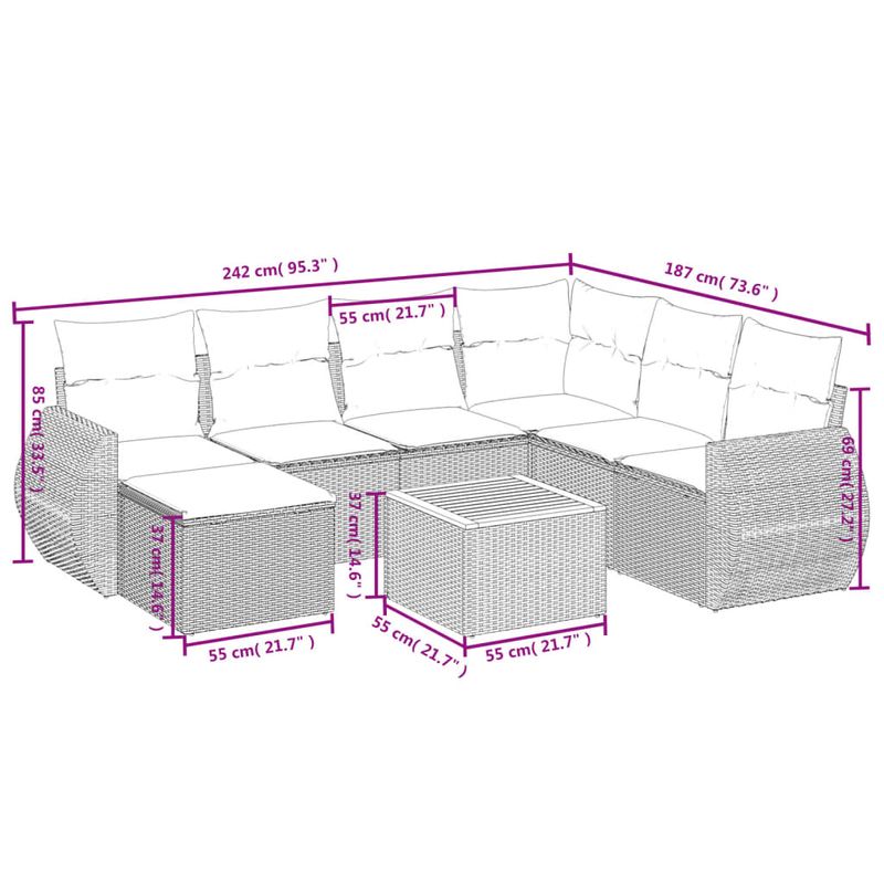 Casa si Gradina - Gradina si terasa - Mobilier exterior - Seturi mobila gradina - Set canapele de gradina, 8 piese, cu perne, bej, poliratan - Infinity.ro