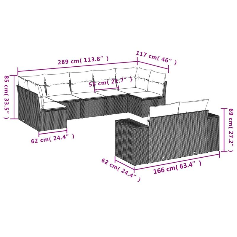 Casa si Gradina - Gradina si terasa - Mobilier exterior - Seturi mobila gradina - Set canapele de gradina, 9 piese, cu perne, gri, poliratan - Infinity.ro