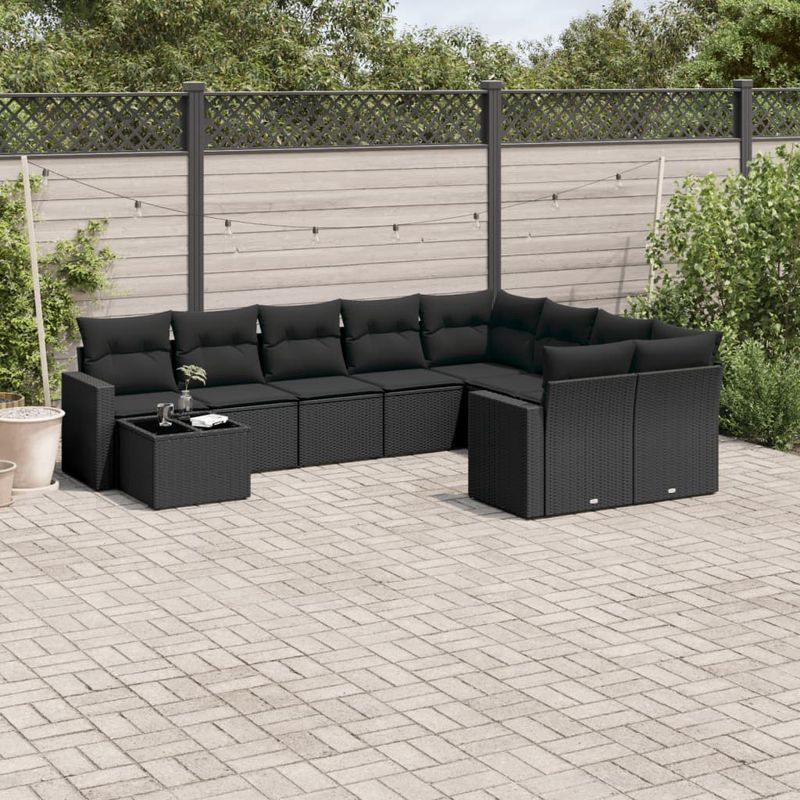 Casa si Gradina - Gradina si terasa - Mobilier exterior - Canapele si fotolii gradina - Set canapele de gradina cu perne, 10 piese, negru, poliratan - Infinity.ro