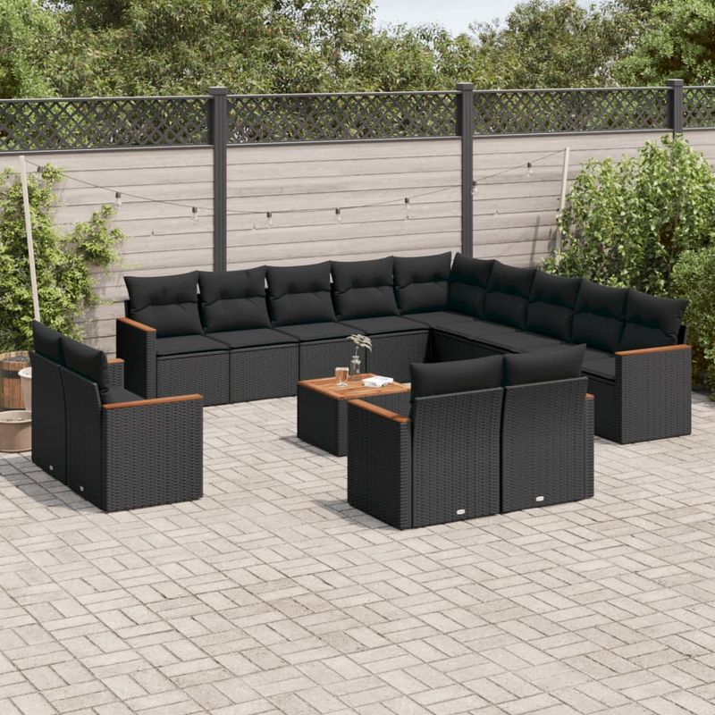 Casa si Gradina - Gradina si terasa - Mobilier exterior - Seturi mobila gradina - Set mobilier de gradina cu perne, 14 piese, negru, poliratan - Infinity.ro