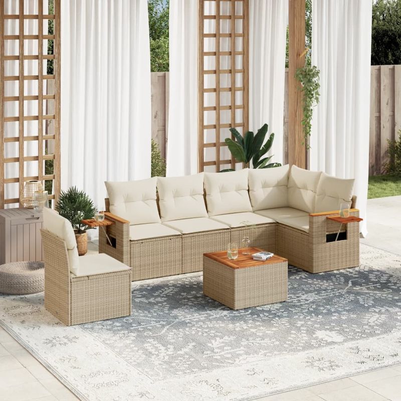 Casa si Gradina - Gradina si terasa - Mobilier exterior - Seturi mobila gradina - Set canapele de gradina, 7 piese, cu perne, bej, poliratan - Infinity.ro