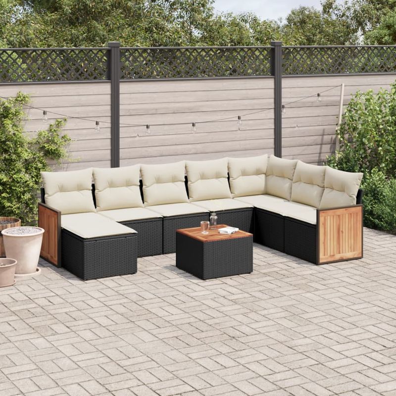 Casa si Gradina - Gradina si terasa - Mobilier exterior - Seturi mobila gradina - Set mobilier de gradina cu perne, 9 piese, negru, poliratan - Infinity.ro