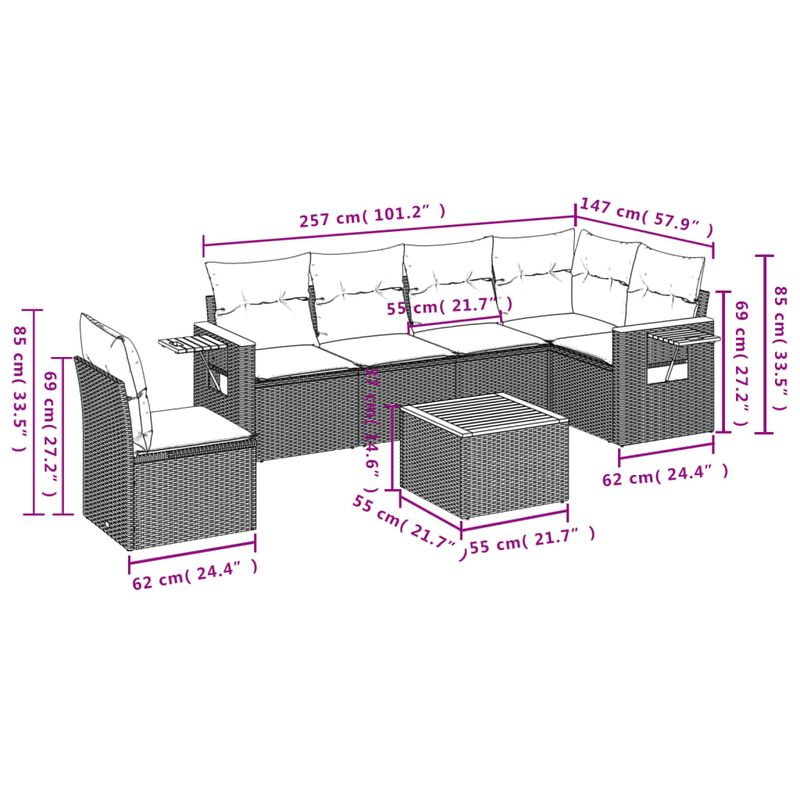 Casa si Gradina - Gradina si terasa - Mobilier exterior - Seturi mobila gradina - Set canapele de gradina, 7 piese, cu perne, bej, poliratan - Infinity.ro