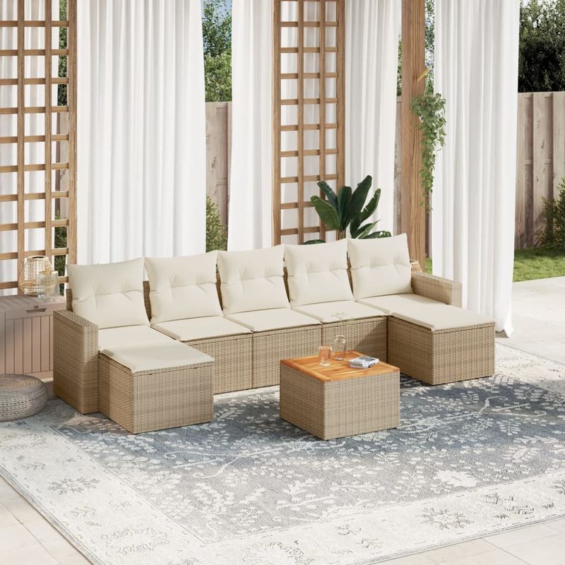 Casa si Gradina - Gradina si terasa - Mobilier exterior - Seturi mobila gradina - Set canapele de gradina, 8 piese, cu perne, bej, poliratan - Infinity.ro