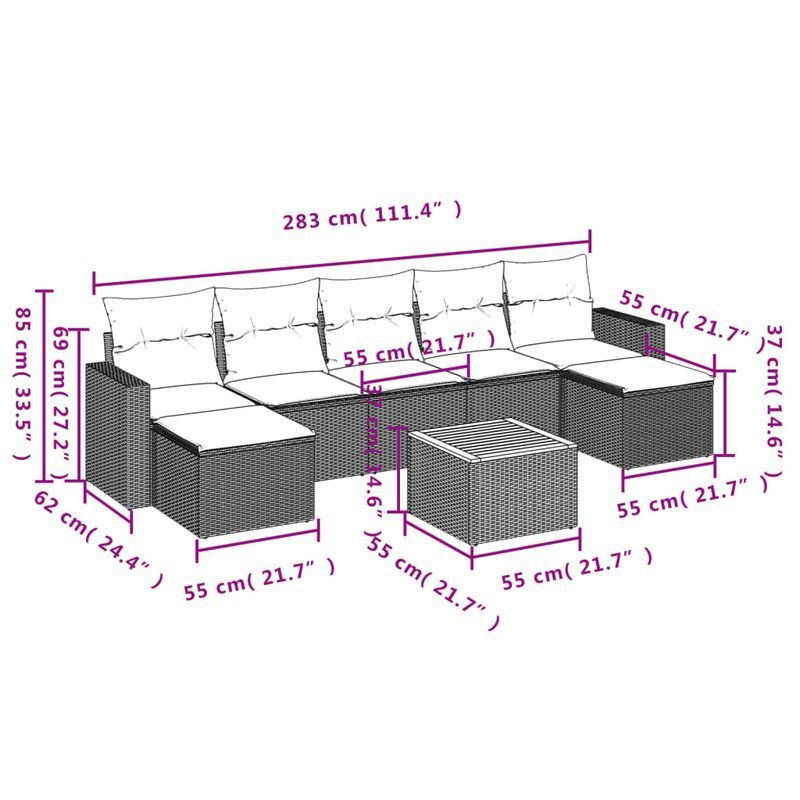 Casa si Gradina - Gradina si terasa - Mobilier exterior - Seturi mobila gradina - Set canapele de gradina, 8 piese, cu perne, bej, poliratan - Infinity.ro