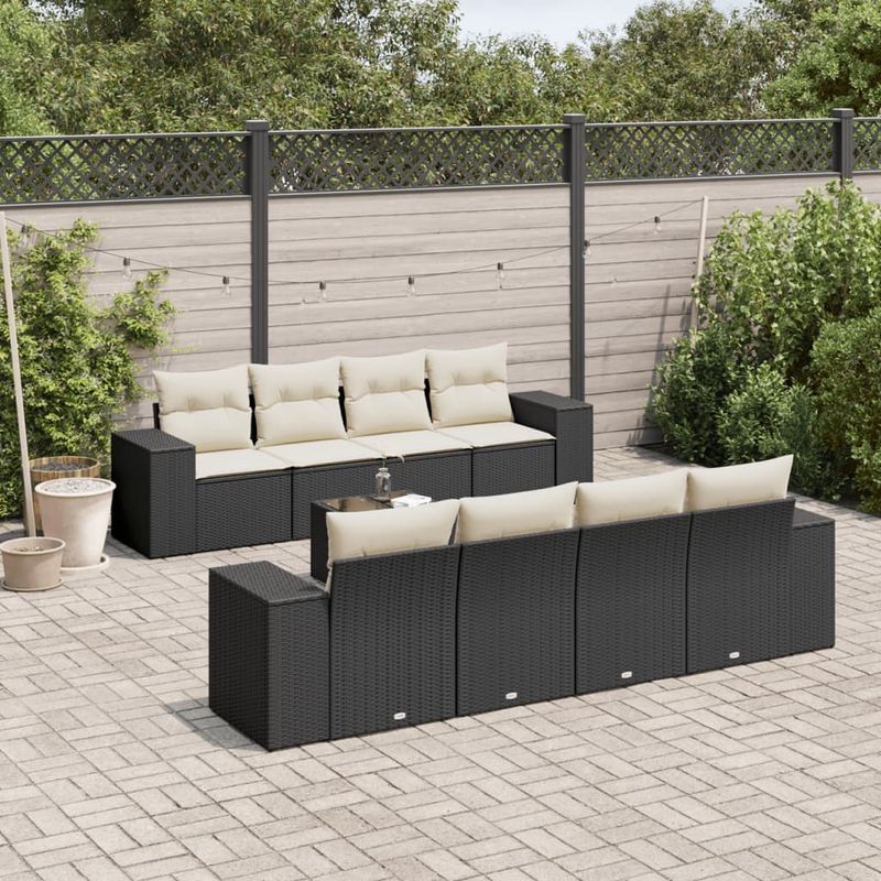 Casa si Gradina - Gradina si terasa - Mobilier exterior - Canapele si fotolii gradina - Set mobilier de gradina cu perne, 9 piese, negru, poliratan - Infinity.ro